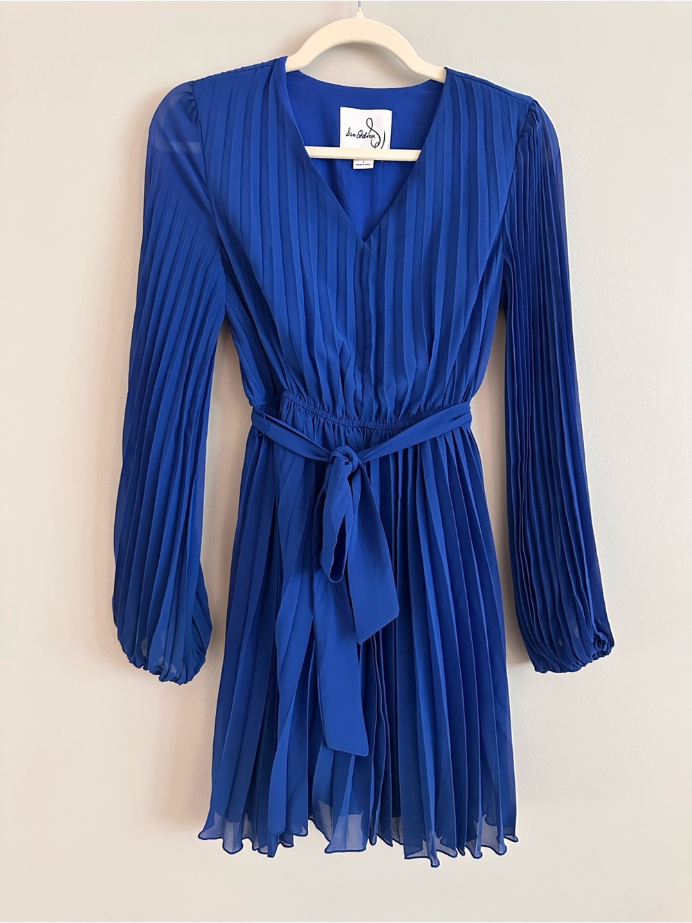 Sam Edelman Pleated Plissé Mini Dress Blue Tie Waist Size 2